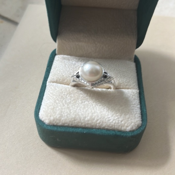 Sterling silver, pearl and sapphire ring - Picture 2 of 2